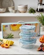 3 Pieces Borosilicate Glass Food Storage Containers Microwave Safe Home Airtight Food Bowl Set