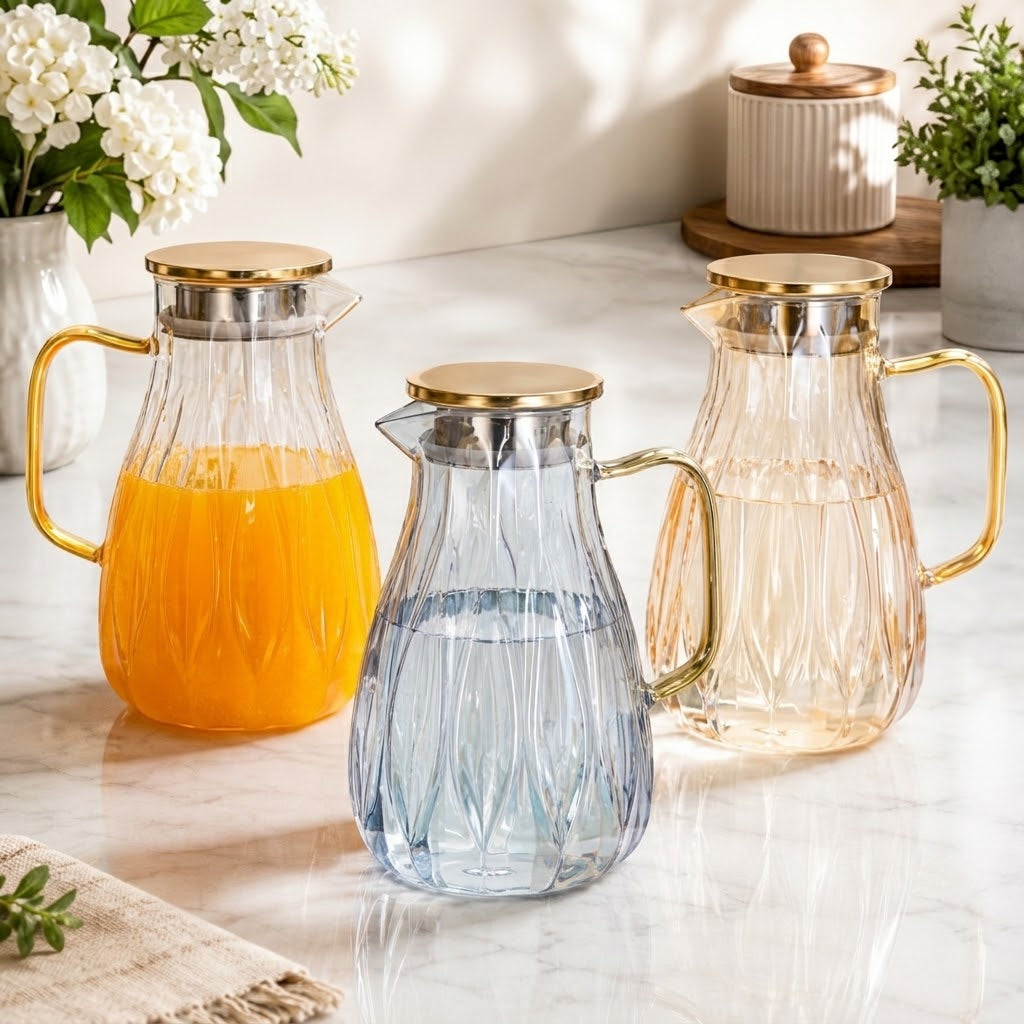 2000ML high borosilicate glass water jug with winged handles