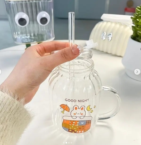 Glass Handle Drinking Cup with Lid &amp; Straw – 800ml / 27oz