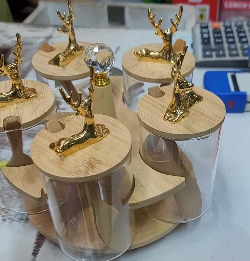 5pcs Spice Jar Set with Rotating / Moving Stand