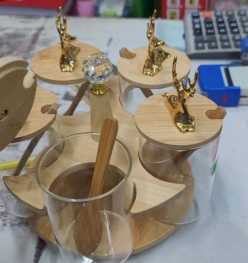 5pcs Spice Jar Set with Rotating / Moving Stand