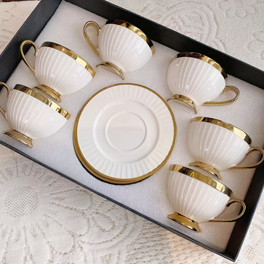 Luxury Drink Cup and Plate Set Personalized Coffee Tea Ceramic Cup and Plate with Golden Handle