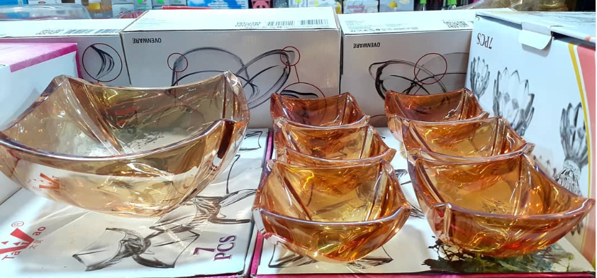 7 Pcs Custom Decorative Clear Glass Dish Set-