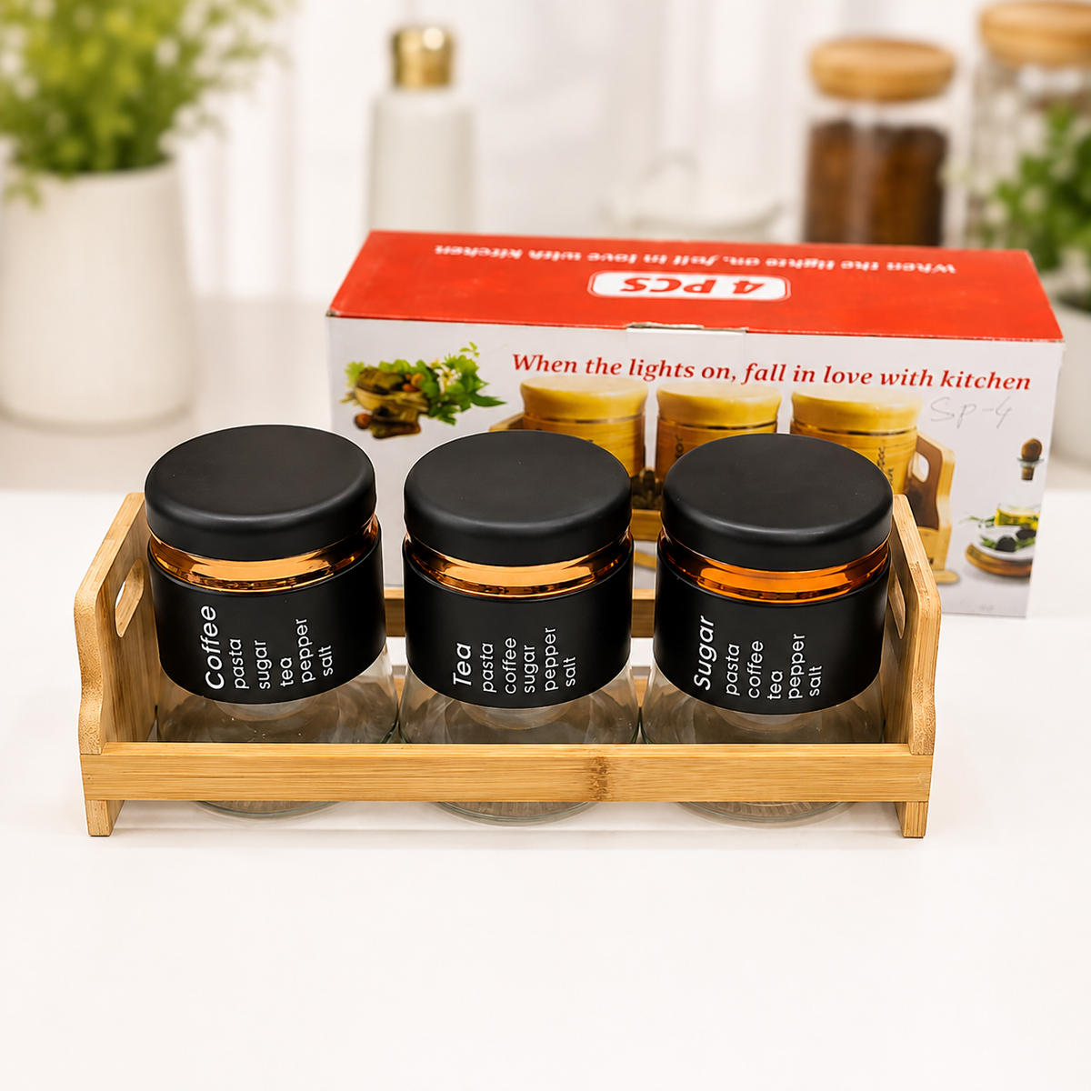 3-Piece 400ml Glass Spice Jar Set with Bamboo Standx