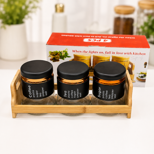 3-Piece 400ml Glass Spice Jar Set with Bamboo Standx