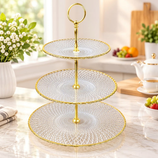 3-Tier Round Cake & Cupcake Stand with Ring Handle | Multi-Layer Dessert Serving Tray for Parties & Weddings | The Kitchen World