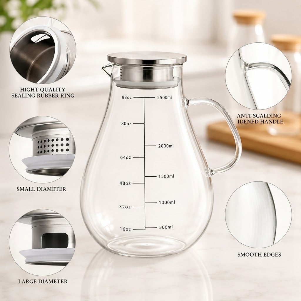 
3 liter crystal clear glass water pitcher