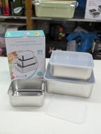 3 piece stainless steel food storage container set with airtight fiber lids,