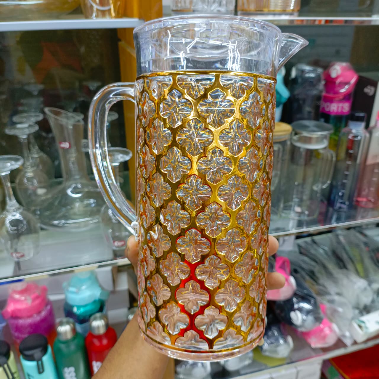 Hot Sale Eco-Friendly Luxury Golden Pattern Water Pitcher Set with Cups | Acrylic Drinking Jug &amp; Beer Pitcher