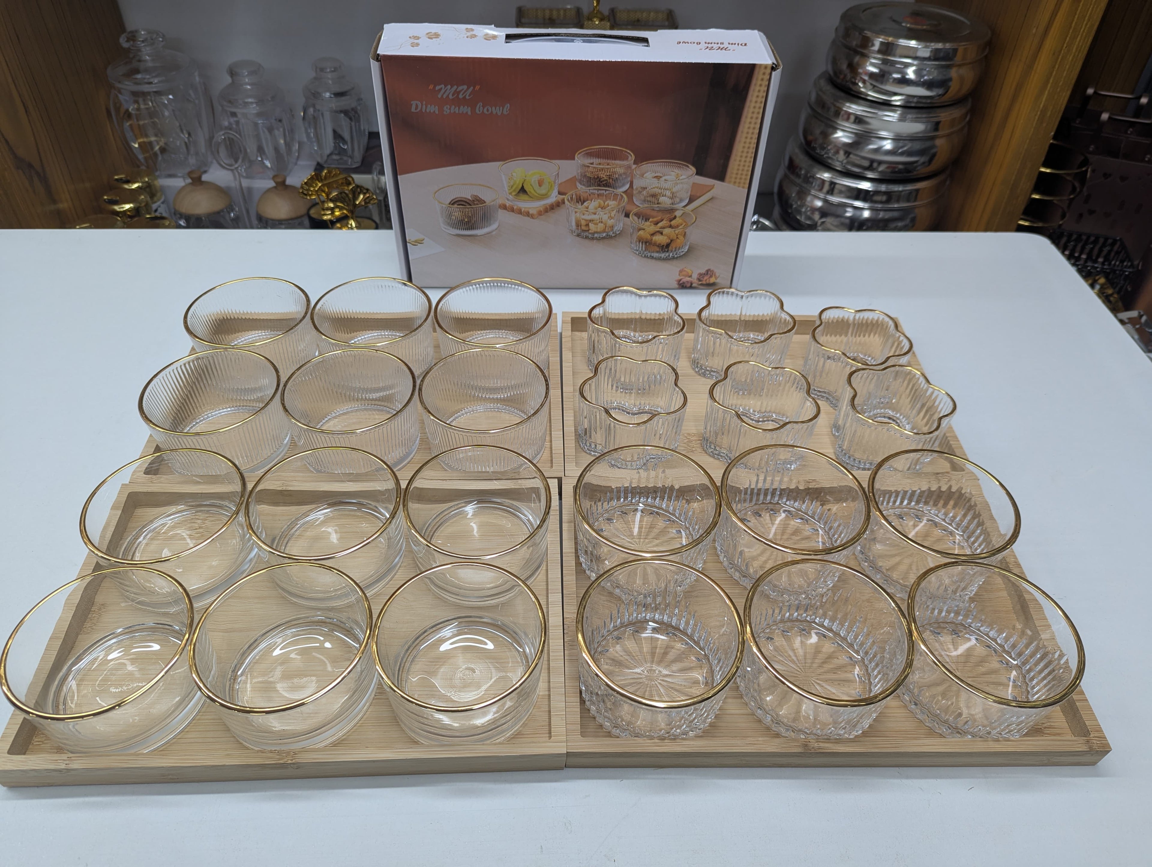 6 Pc Bowl Set with Bamboo Tray – Stylish Serving Bowl Set for Snacks & Dry Fruits