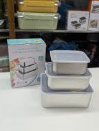 3 Piece Stainless Steel Food Storage Container Set with Airtight Fiber Lid