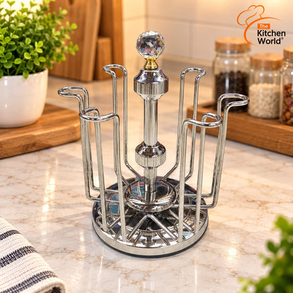 Premium quality rotating glass stand for organizing and displaying glassware in the kitchen or dining area.