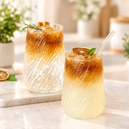400ml stripe glass coffee mug with transparent design