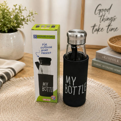 500ml portable glass water bottle with protective cover, ideal for outdoor activities, travel, office, school, and everyday hydration.