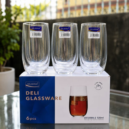 Delisoga Heatproof Water Glass Set | 520ml Borosilicate Drinking Glasses (Set of 6)