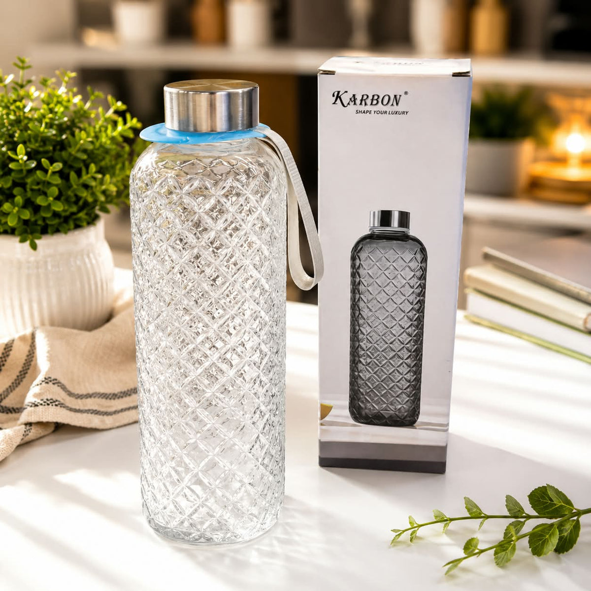 Premium quality 1 liter clear glass water bottle, reusable drinking bottle for home, office, gym, travel and everyday beverage use.