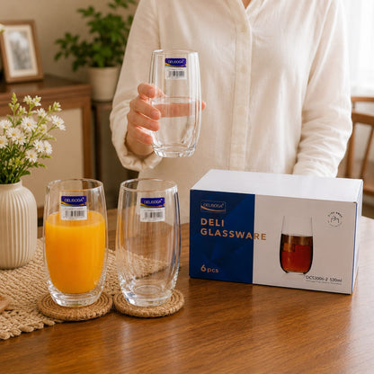 Delisoga Heatproof Water Glass Set | 520ml Borosilicate Drinking Glasses (Set of 6)