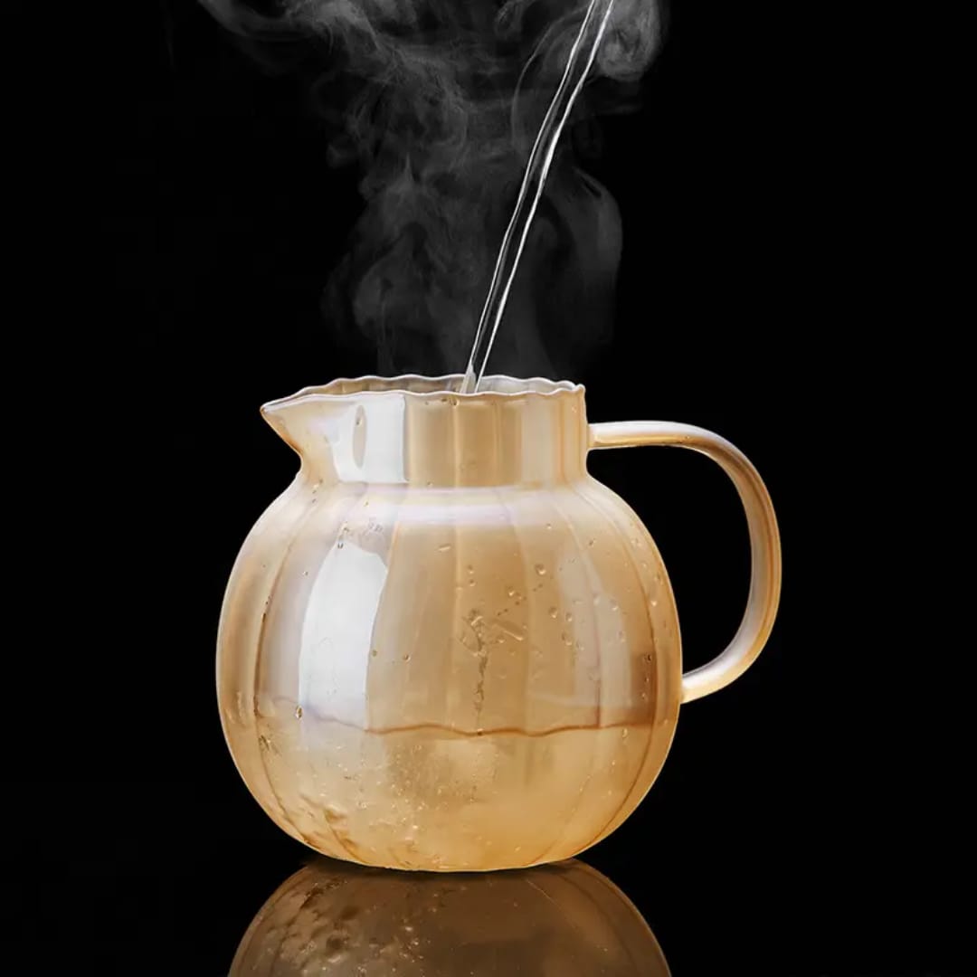 Pumpkin Ribbed Glass Pitcher