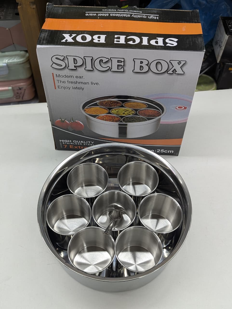 Premium Stainless Steel Spice Jar Set with 6 Compartments Includes Lid