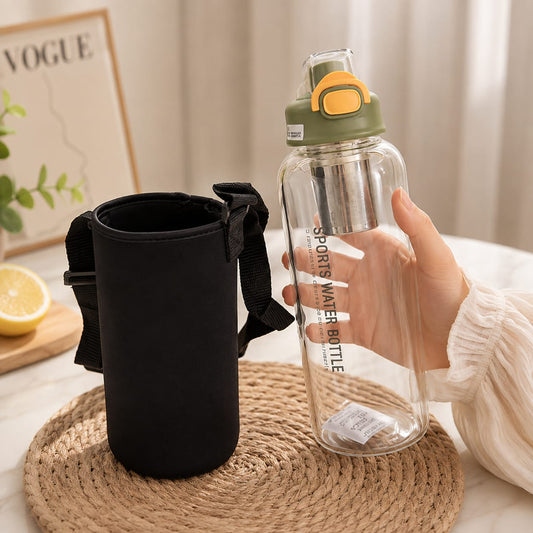 2 Litter Glass Water Bottle with Protective Cover | Large Capacity Reusable Bottle for Gym, Office & Outdoor