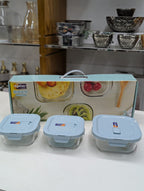 3 Pieces Borosilicate Glass Food Storage Containers Microwave Safe Home Airtight Food Bowl Set