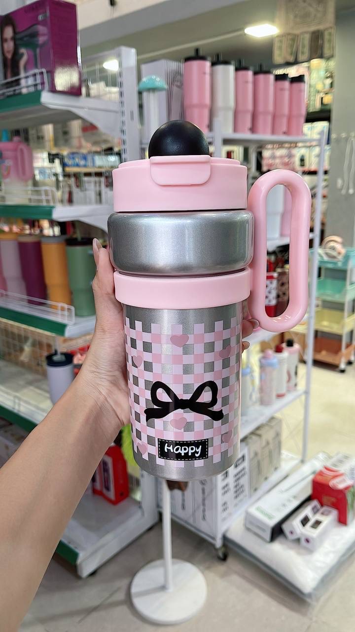 "Happy" & "Free" 900ml Vacuum Thermos - Double-Wall Insulated Stainless Steel Bottle