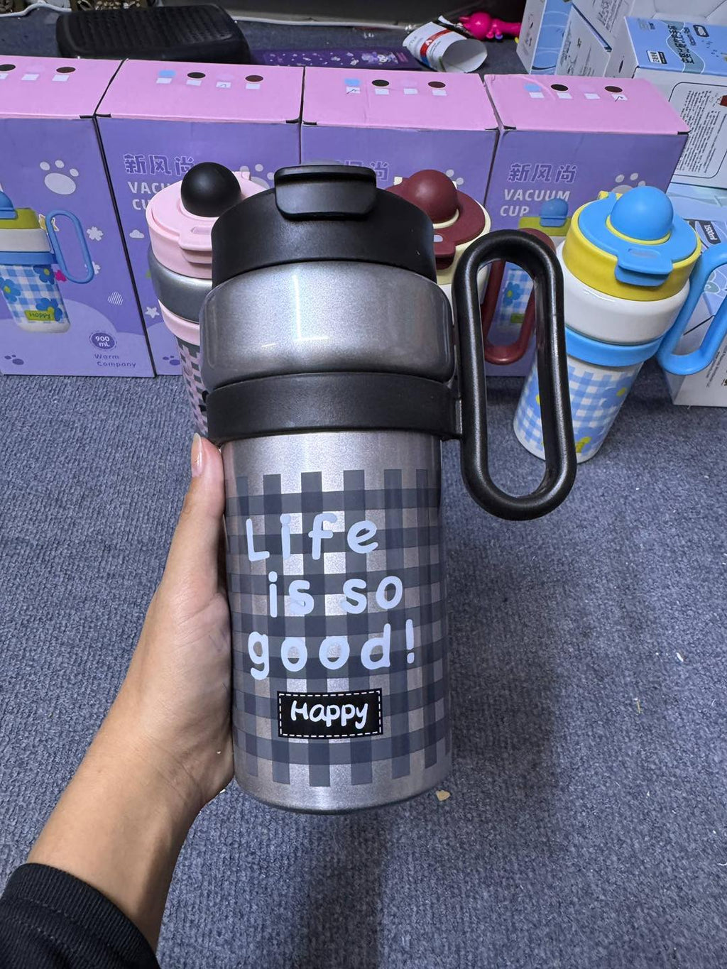 "Happy" & "Free" 900ml Vacuum Thermos - Double-Wall Insulated Stainless Steel Bottle