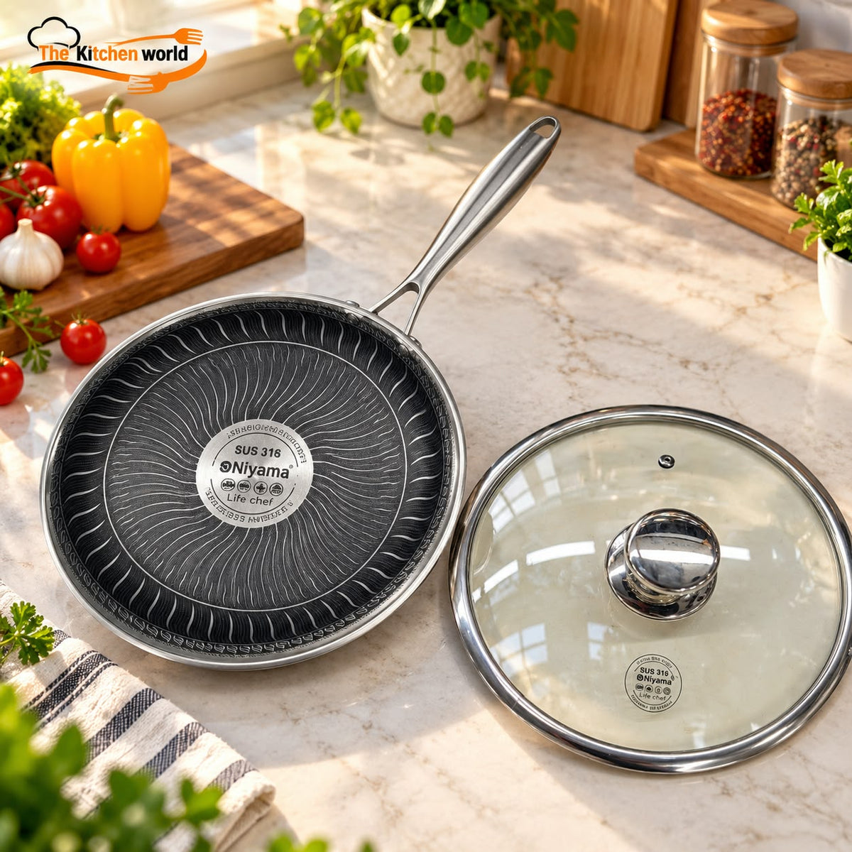Premium 316 stainless steel honeycomb frying pan with a patterned cooking surface for everyday meal preparation.