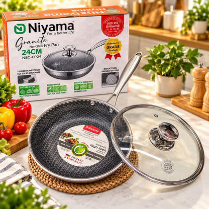 Premium 316 stainless steel honeycomb frying pan with a patterned cooking surface for everyday meal preparation.