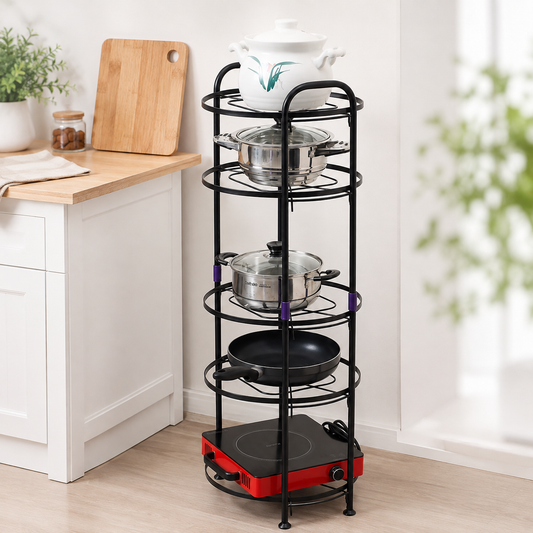 5 tier black metal kitchen corner pot rack organizer