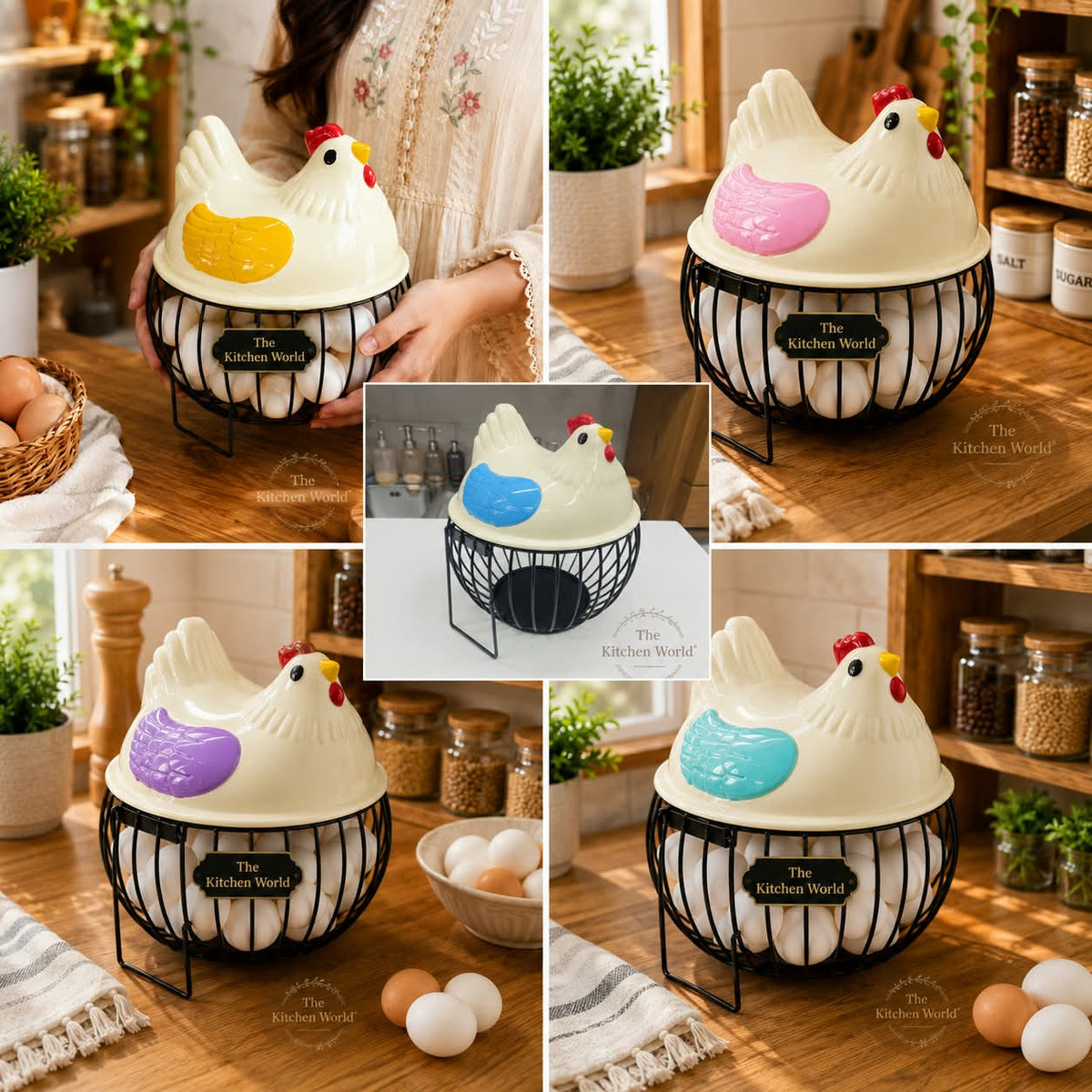 Premium quality imported egg storage basket with durable metal body and stylish fiber lid for organized kitchen egg storage.