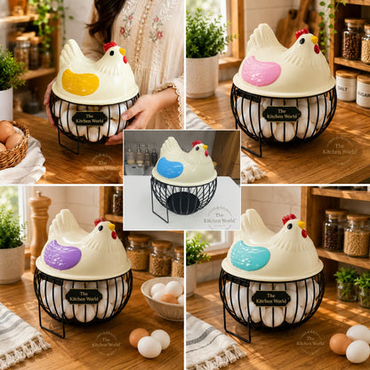 Premium quality imported egg storage basket with durable metal body and stylish fiber lid for organized kitchen egg storage.