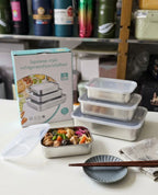 3 Piece Stainless Steel Food Storage Container Set with Airtight Fiber Lid