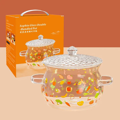 Hammer Pattern Clear Borosilicate Glass Pot with Double Ear Handle