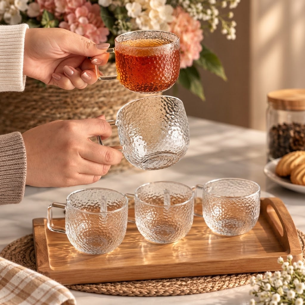 6-piece ice embossed glass mug set 300ml