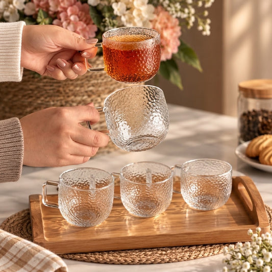 6-piece ice embossed glass mug set 300ml