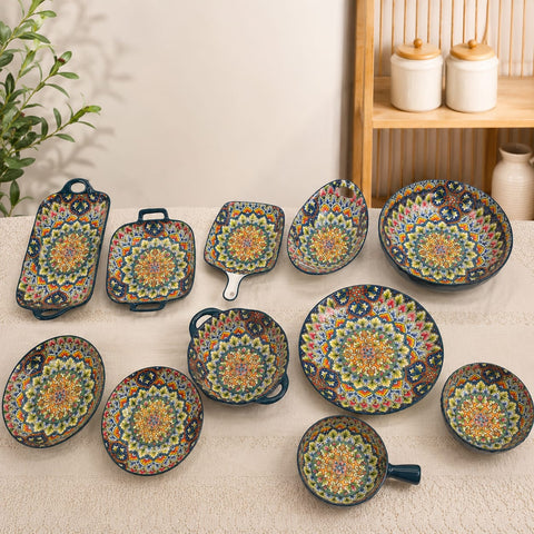 Premium Turkish ceramic serving dish set with elegant glazed finish, decorative ceramic tableware for serving rice, curry, salad, desserts, fruits, and snacks.