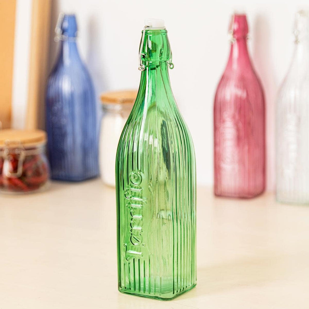 Quid Gaseosa 1L Square Green VIBA QD | Premium Glass Water & Juice Bottle
