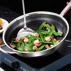 Silver Stainless Steel Non-Stick Wok Pan for Kitchen