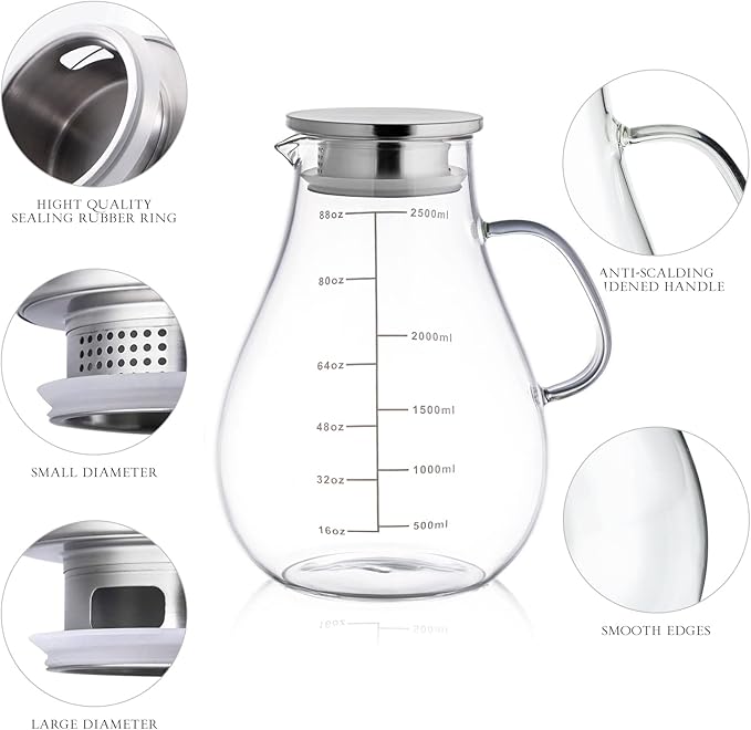 3000ml Crystal Clear Borosilicate Glass Jug – Large Capacity Water Pitcher