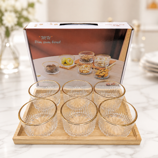 6 Piece Serving Bowl Set with Bamboo Tray