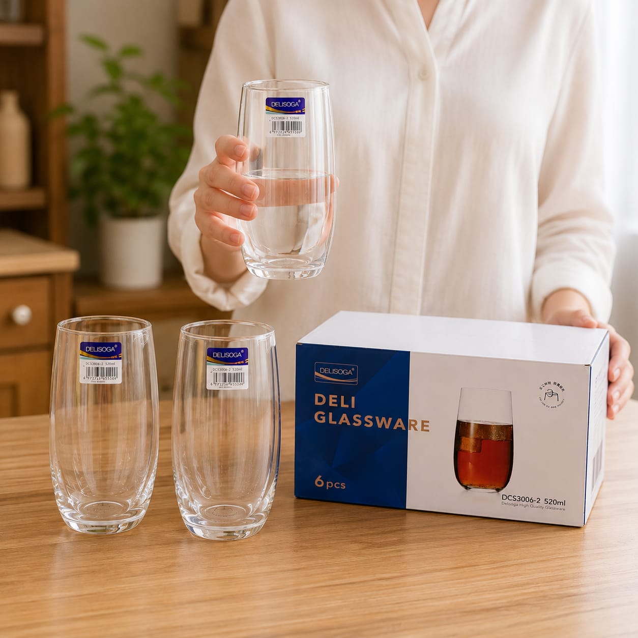 Delisoga Heatproof Water Glass Set | 520ml Borosilicate Drinking Glasses (Set of 6)