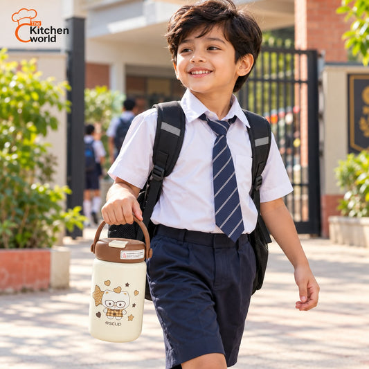 Cute cartoon insulated 316 stainless steel water bottle for children, designed for school, travel, and everyday use.