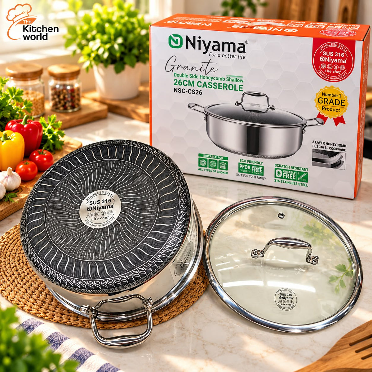 Premium 316 stainless steel honeycomb casserole for serving rice, curries, vegetables, and other homemade dishes.