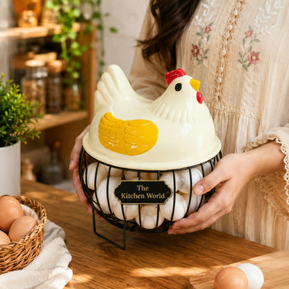 Premium quality imported egg storage basket with durable metal body and stylish fiber lid for organized kitchen egg storage.