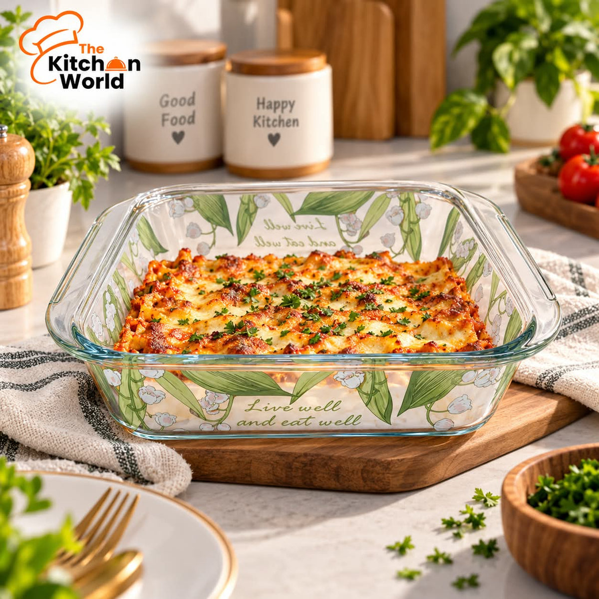Floral print oven safe serving dish with elegant design, suitable for baking, cooking, reheating, and serving food.