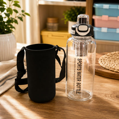 2 liter large capacity glass water bottle with protective cover, reusable drinking bottle ideal for gym, office, outdoor activities, travel and camping.
