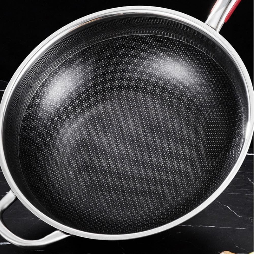 Silver Stainless Steel Non-Stick Wok Pan for Kitchen