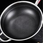 Silver Stainless Steel Non-Stick Wok Pan for Kitchen