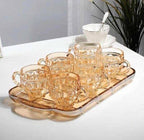 7 Pcs Glass Mug Set with Honey Glass Tray – Elegant Tea &amp; Coffee Cup Set